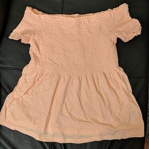 Peach baby doll off shoulder top